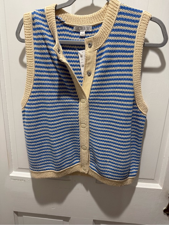 J. Crew Sweaters - J. Crew Blue and Cream Striped Knit Snap-Front Vest